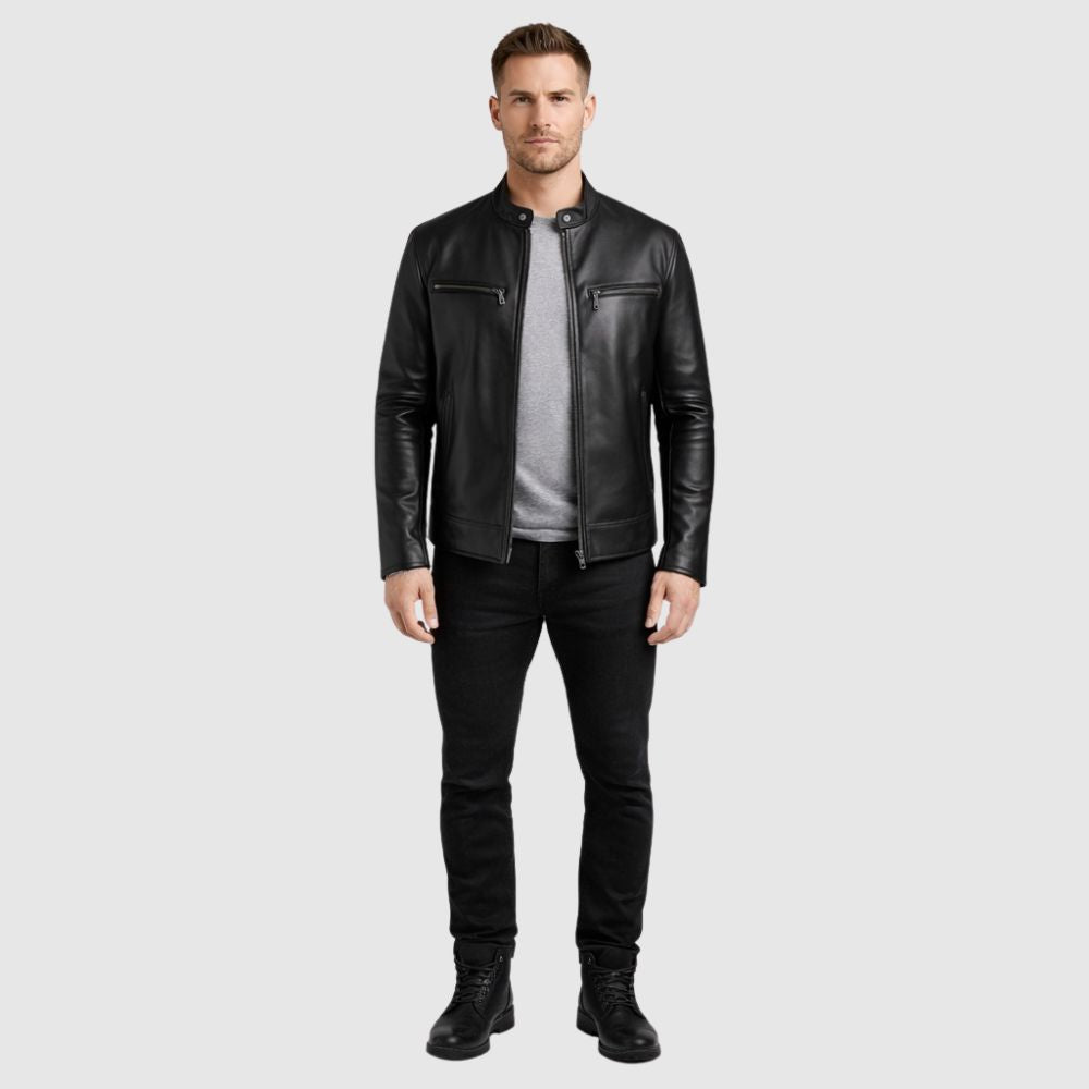 Herren Leder Bomberjacke Schwarz – Modern Slim Fit
