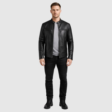 Herren Leder Bomberjacke Schwarz – Modern Slim Fit