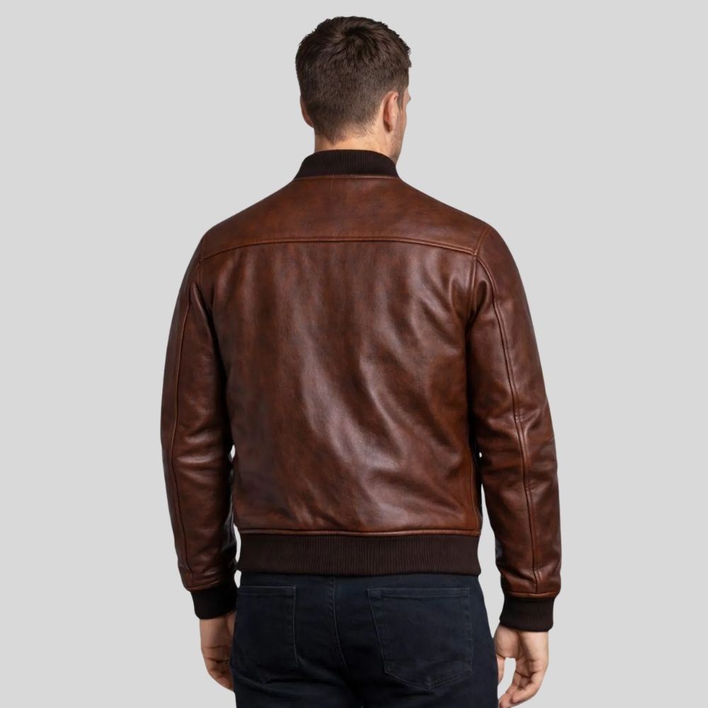 Herren Lederjacke Vintage Bomberjacke Braun – Distressed Optik