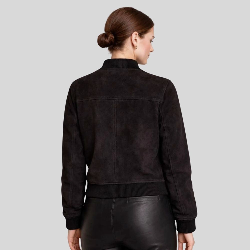 Damen Goatsuede Bomberjacke Schwarz Cropped Fit Elegant – NoirMuse