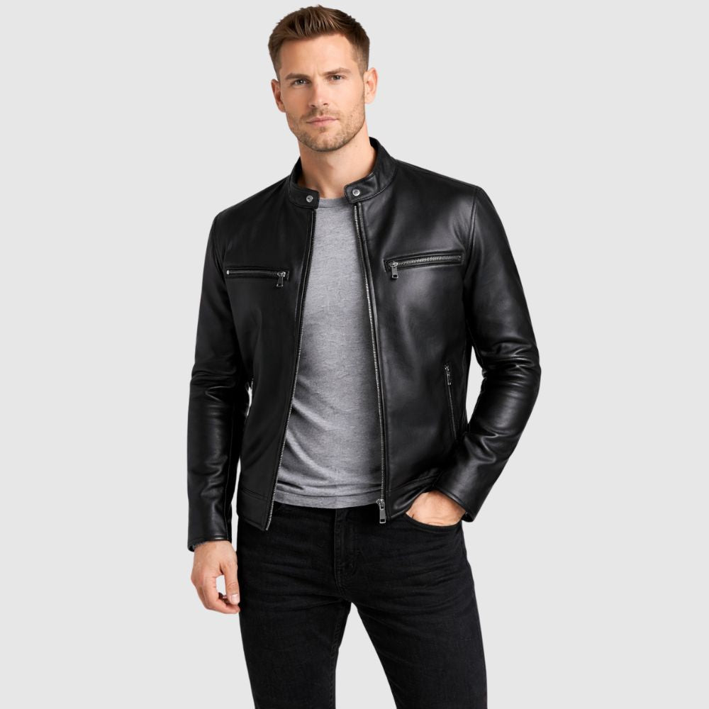 Herren Leder Bomberjacke Schwarz – Modern Slim Fit