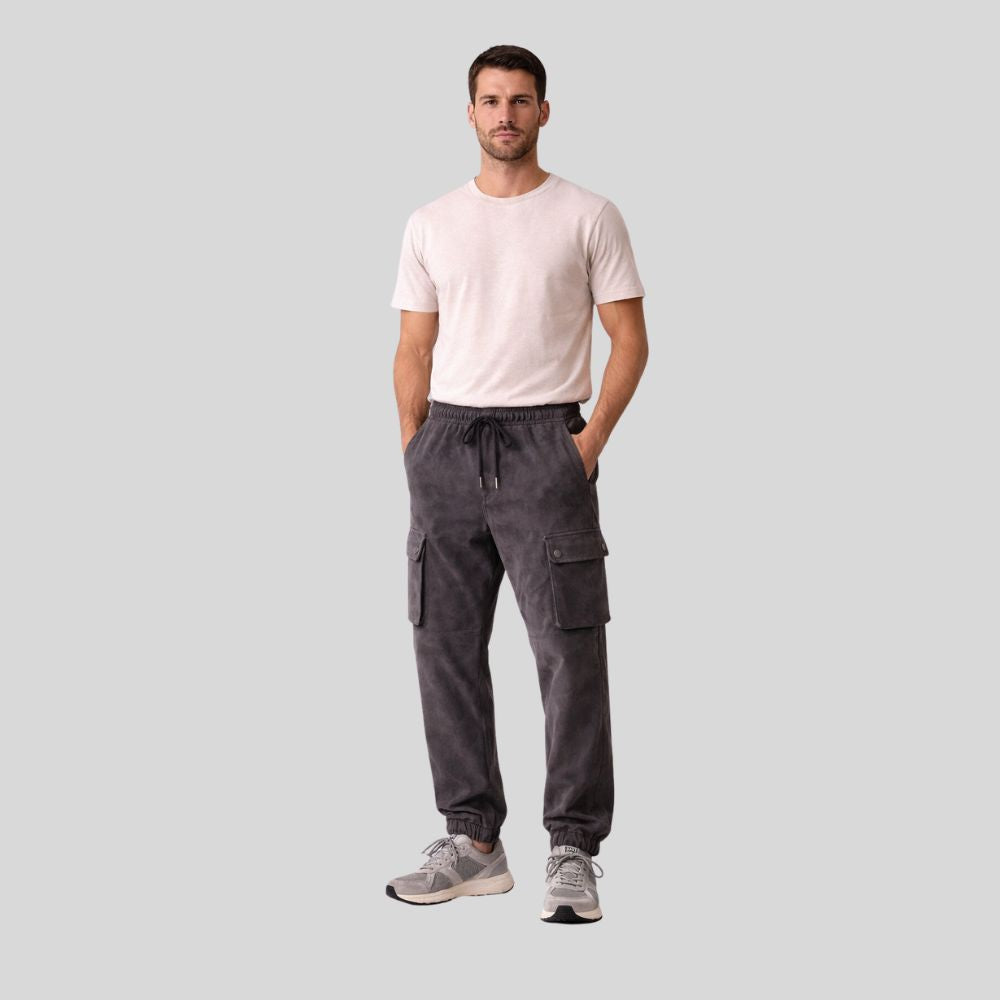 Herren Graue Goatsuede Cargo Jogger Hose – Relaxed Fit Urban Drift