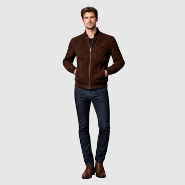 Herren Wildleder Bomberjacke Braun – Klassischer Stil