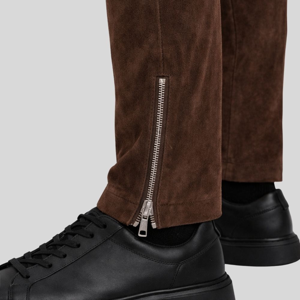 Herren Goatsuede Hose Braun Biker Stil Slim Fit – TerraRidge