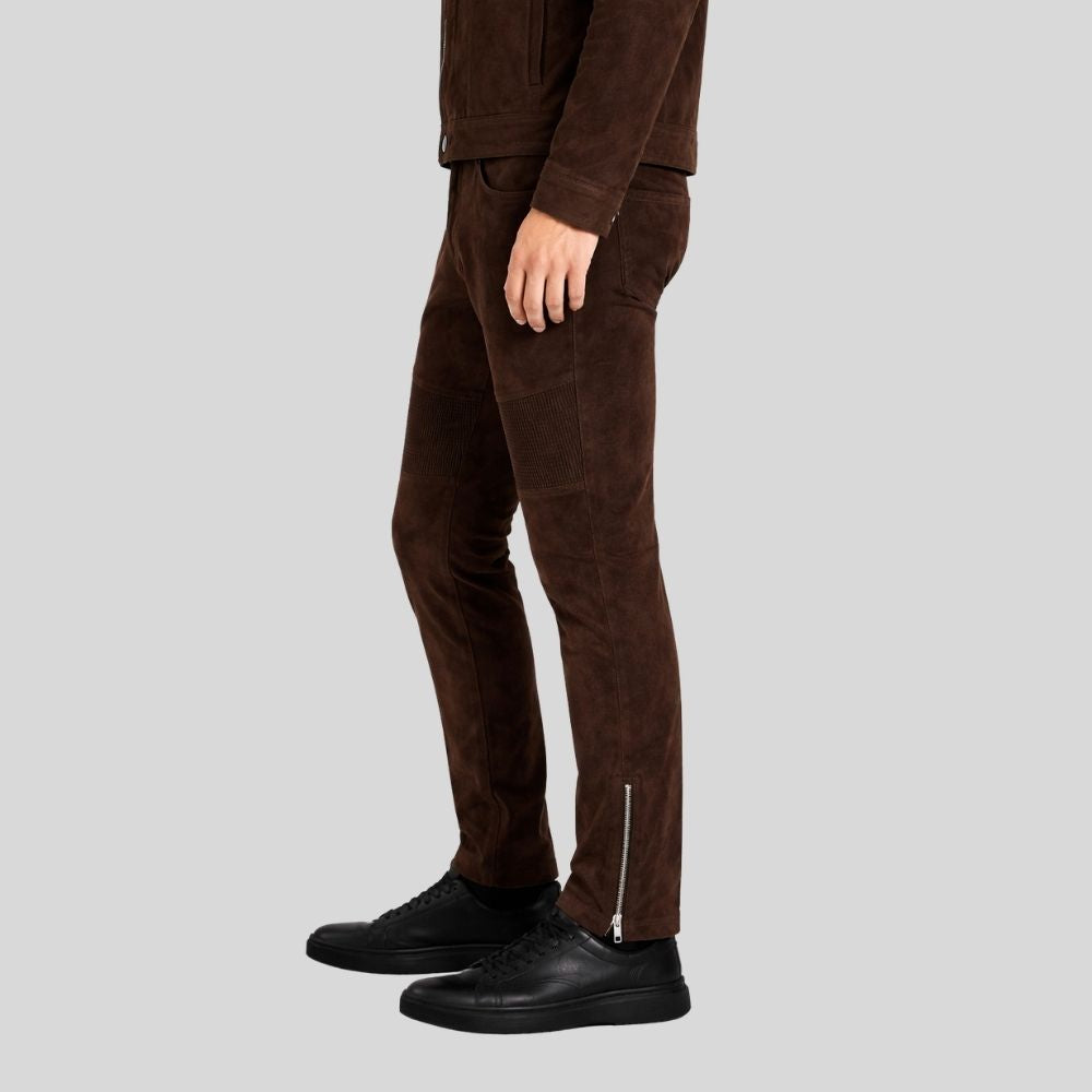 Herren Goatsuede Hose Braun Biker Stil Slim Fit – TerraRidge