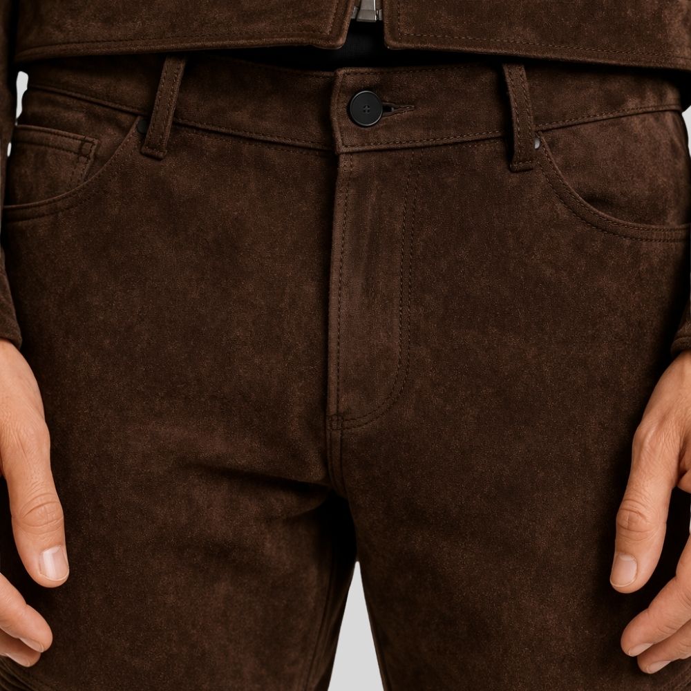 Herren Goatsuede Hose Braun Biker Stil Slim Fit – TerraRidge