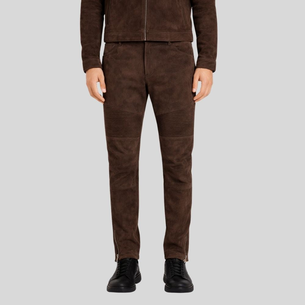 Herren Goatsuede Hose Braun Biker Stil Slim Fit – TerraRidge