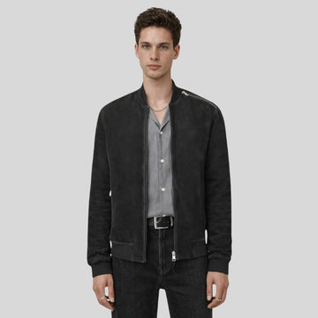Herren Bomberjacke Wildleder Schwarz