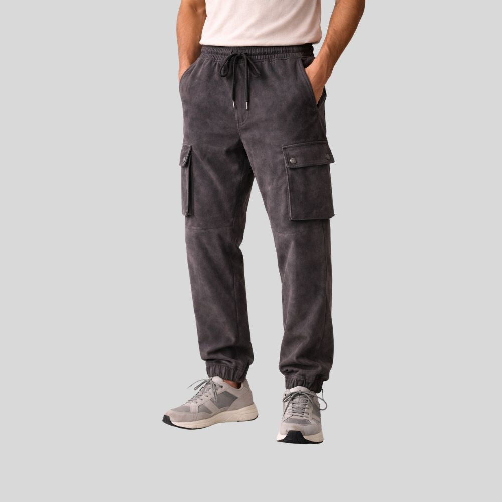 Herren Graue Goatsuede Cargo Jogger Hose – Relaxed Fit Urban Drift