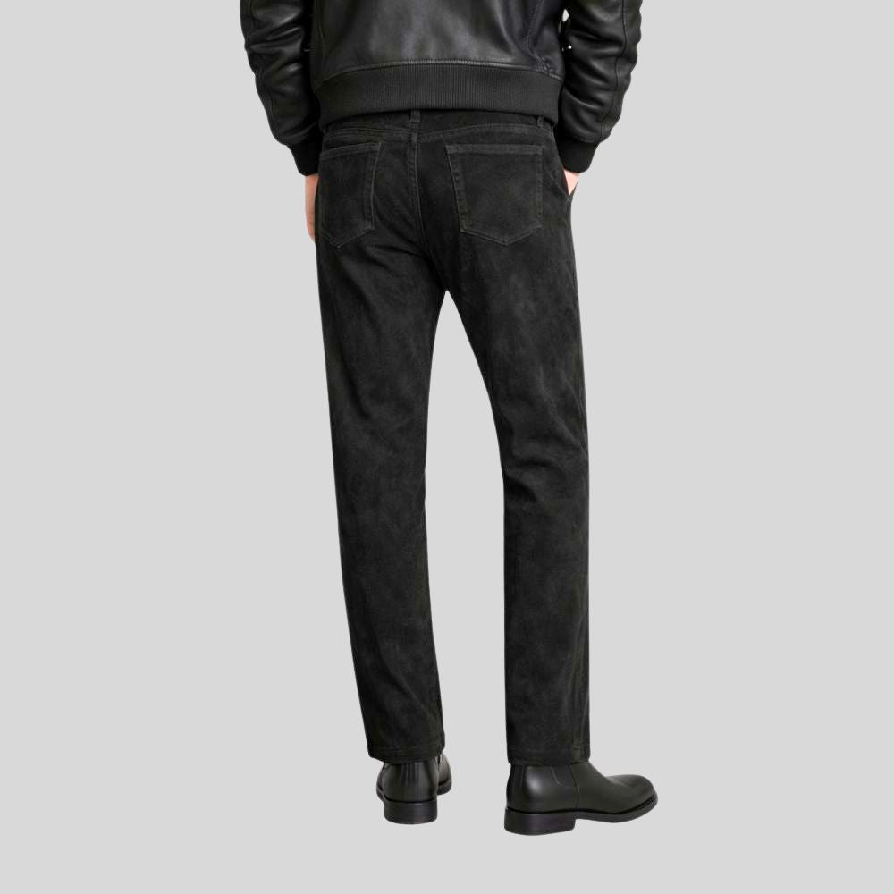 Herren Schwarze Goatsuede Hose Slim Fit – Ravello
