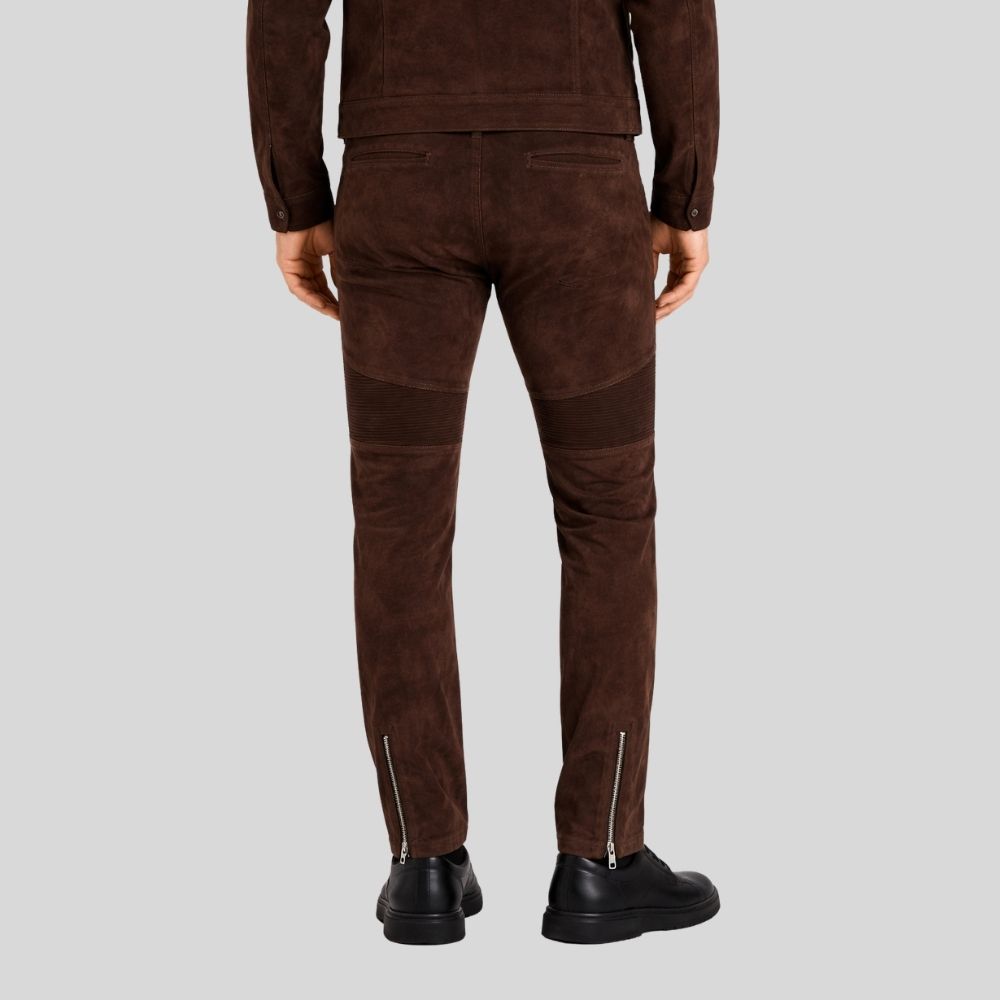 Herren Goatsuede Hose Braun Biker Stil Slim Fit – TerraRidge