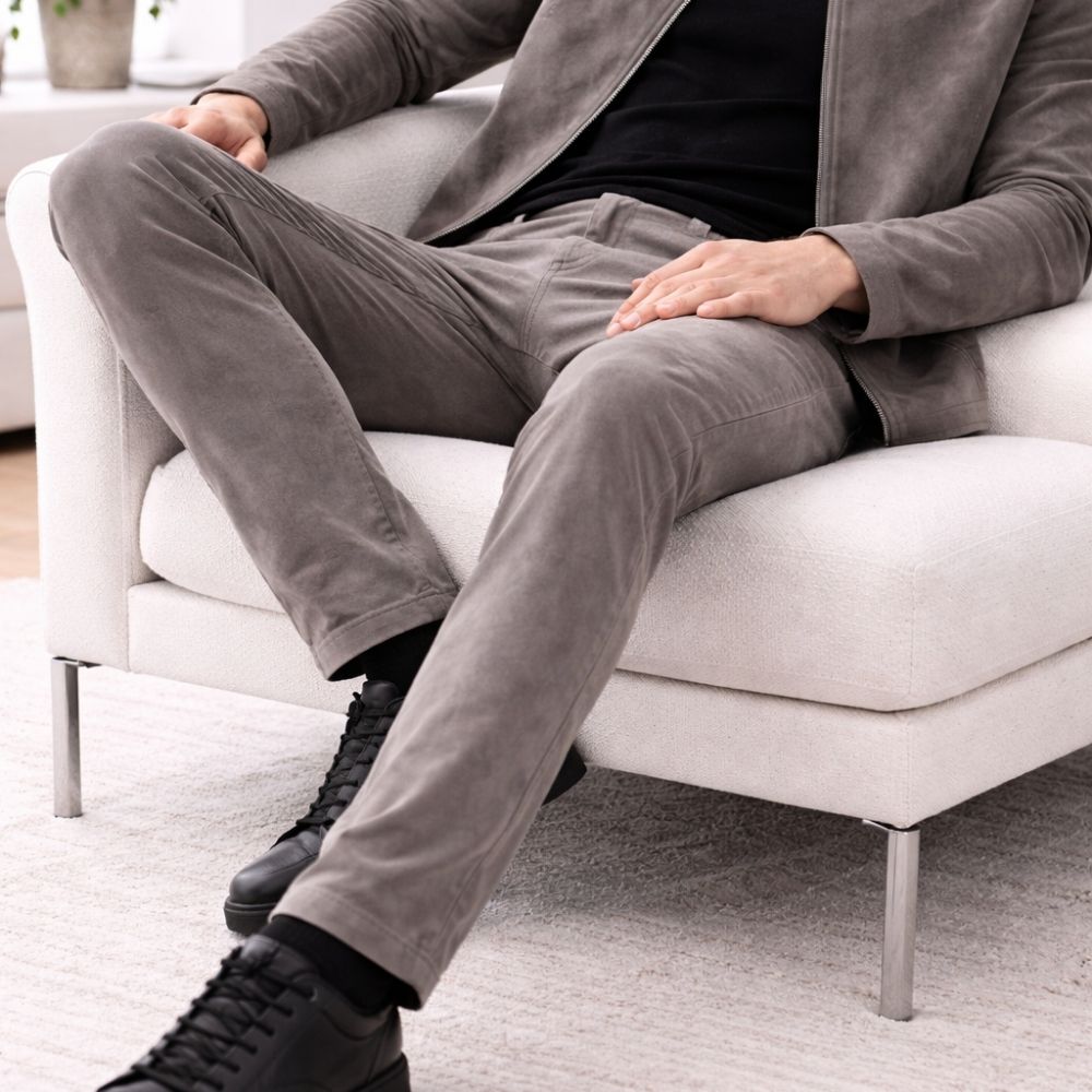 Herren Goatsuede Hose Grau Modern Fit Elegant – SilvoCore