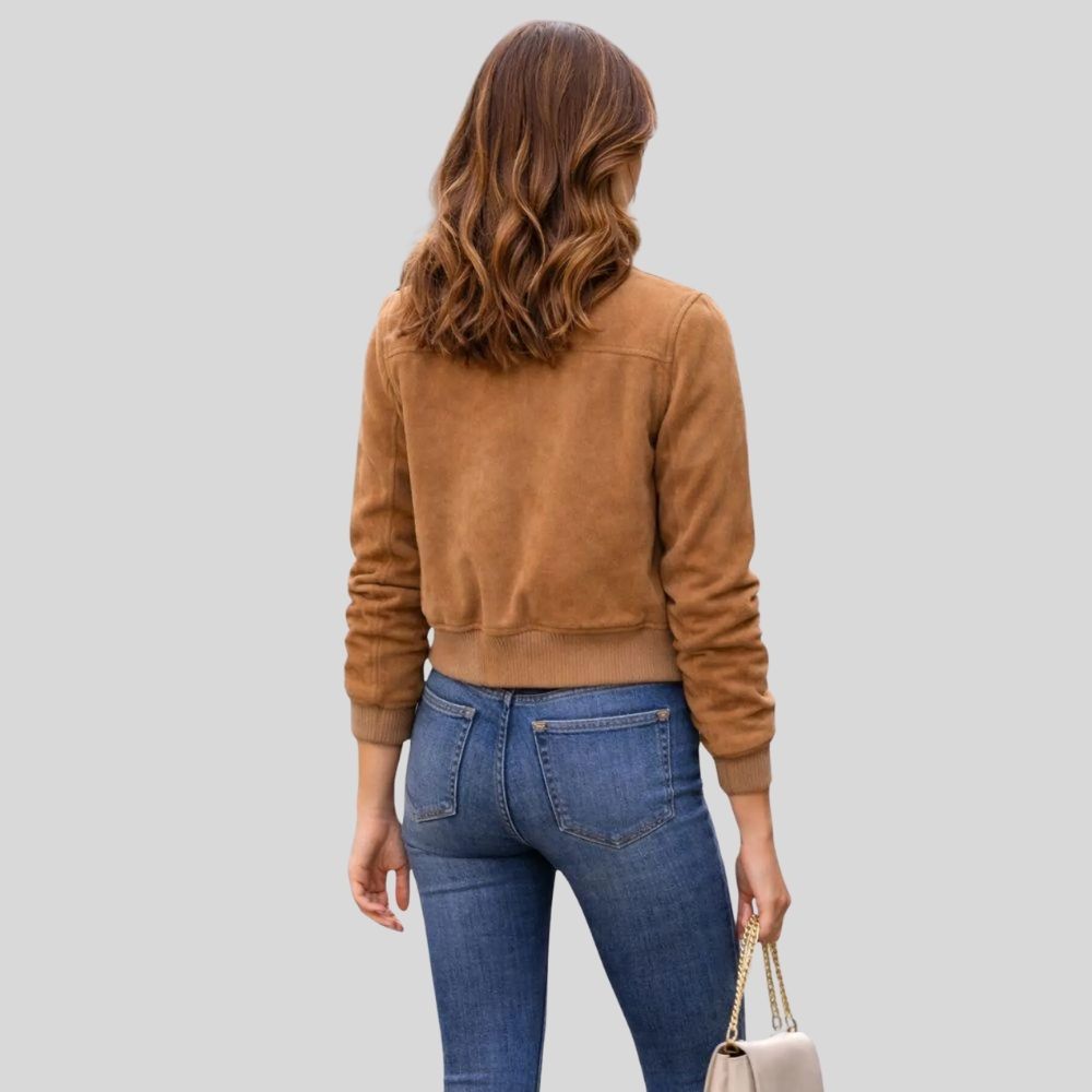 Damen Goatsuede Bomberjacke Kamel Cropped Fit Modern – SandMuse