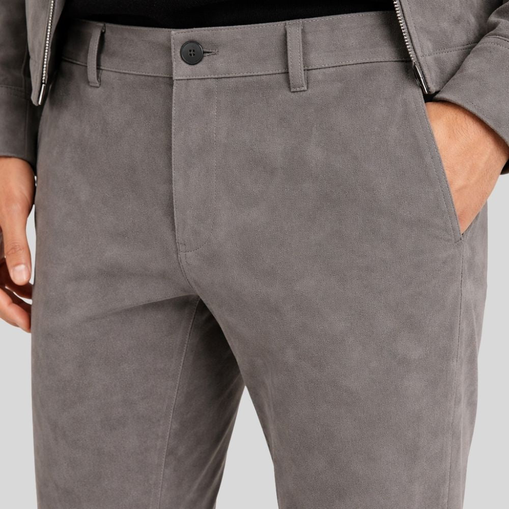 Herren Goatsuede Hose Grau Modern Fit Elegant – SilvoCore