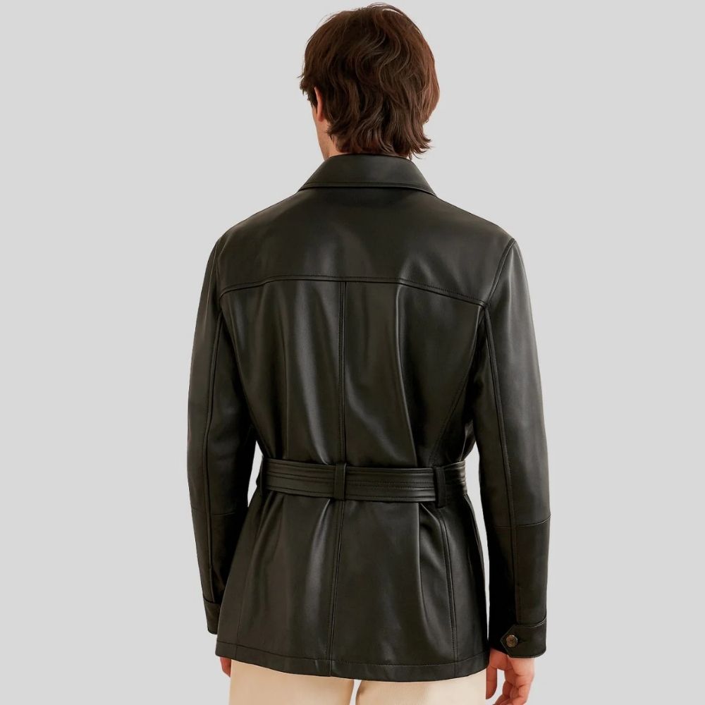 Herren Sheepskin Lederjacke Schwarz – Tailored Fit Utility Jacke mit Gürtel