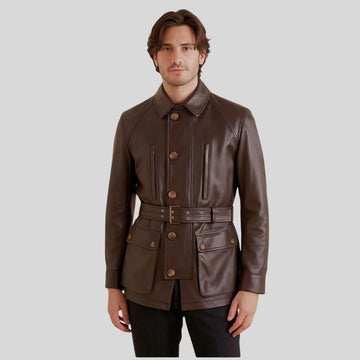 Herren Sheepskin Lederjacke Braun – Tailored Fit Utility Jacke mit Gürtel