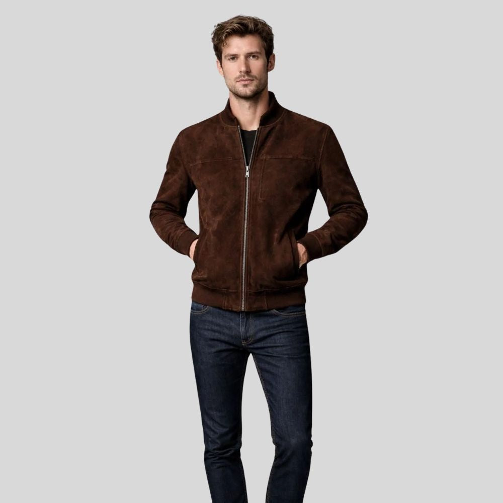Herren Bomberjacke Wildleder Dunkelbraun