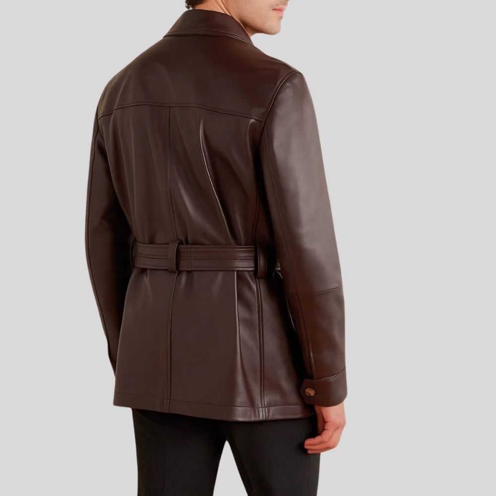 Herren Sheepskin Lederjacke Braun – Tailored Fit Utility Jacke mit Gürtel