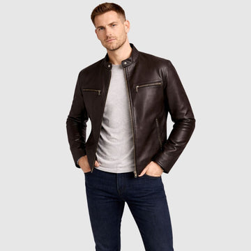 Herren Schaffell Lederjacke Dunkelbraun – Slim Fit Bomber