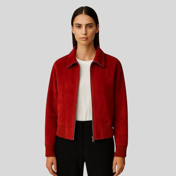 Damen Goatsuede Jacke Rot Classic Fit Elegant – ScarletForm