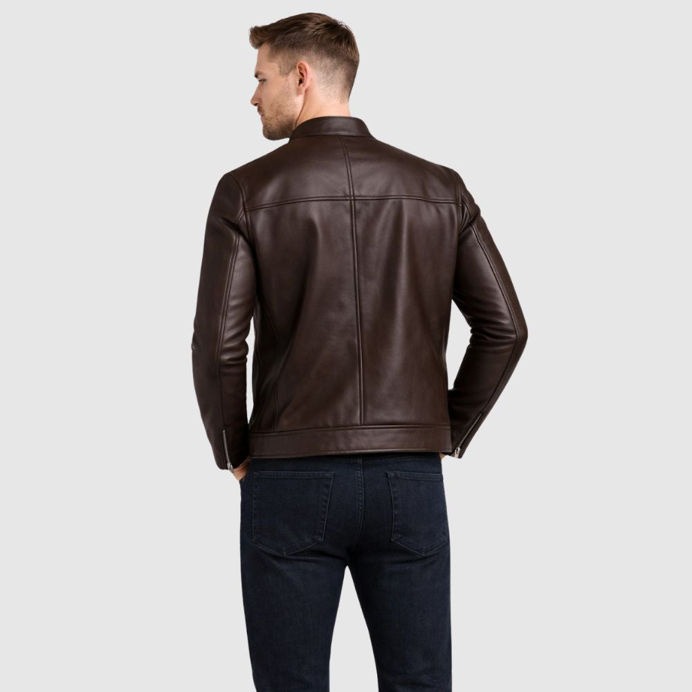 Herren Schaffell Lederjacke Dunkelbraun – Slim Fit Bomber