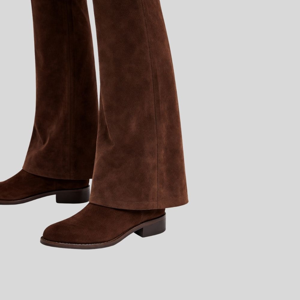 Herren Goat Suede Schlaghose Dunkelbraun Retro Fit – Vintage Arc