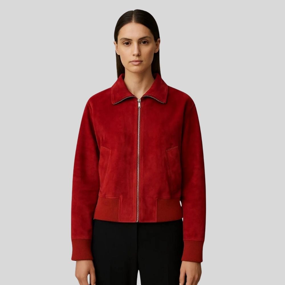 Damen Goatsuede Jacke Rot Classic Fit Elegant – ScarletForm