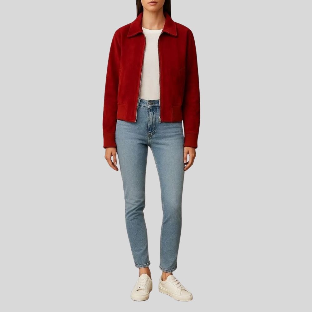 Damen Goatsuede Jacke Rot Classic Fit Elegant – ScarletForm