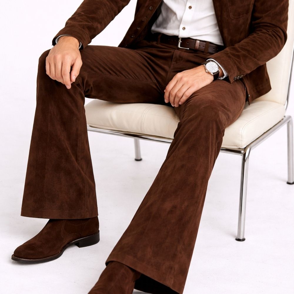 Herren Goat Suede Schlaghose Dunkelbraun Retro Fit – Vintage Arc