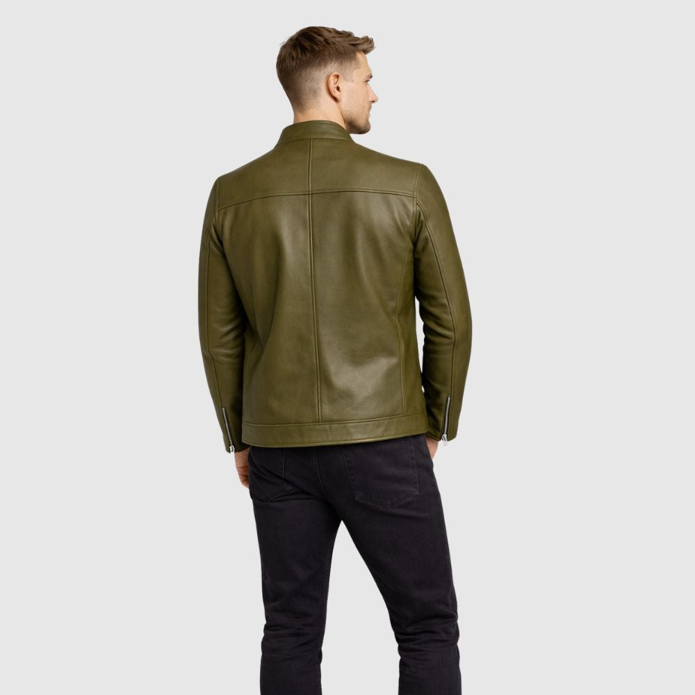 Herren Schaffell Lederjacke Olivgrün – Slim Fit Bomber