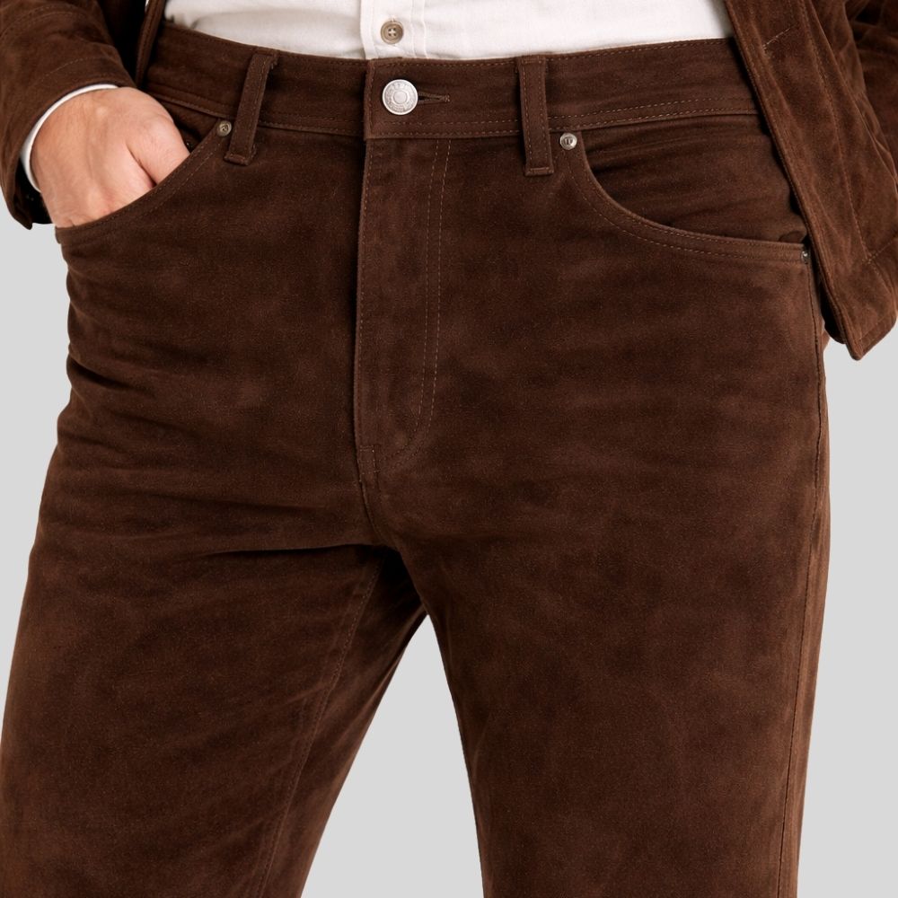 Herren Goat Suede Schlaghose Dunkelbraun Retro Fit – Vintage Arc