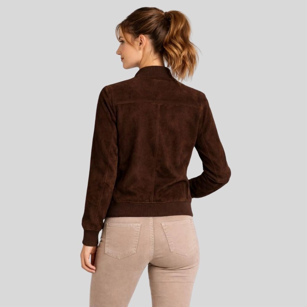 Damen Goatsuede Bomberjacke Dunkelbraun Slim Fit Modern – CocoaEdge