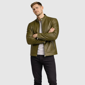Herren Schaffell Lederjacke Olivgrün – Slim Fit Bomber