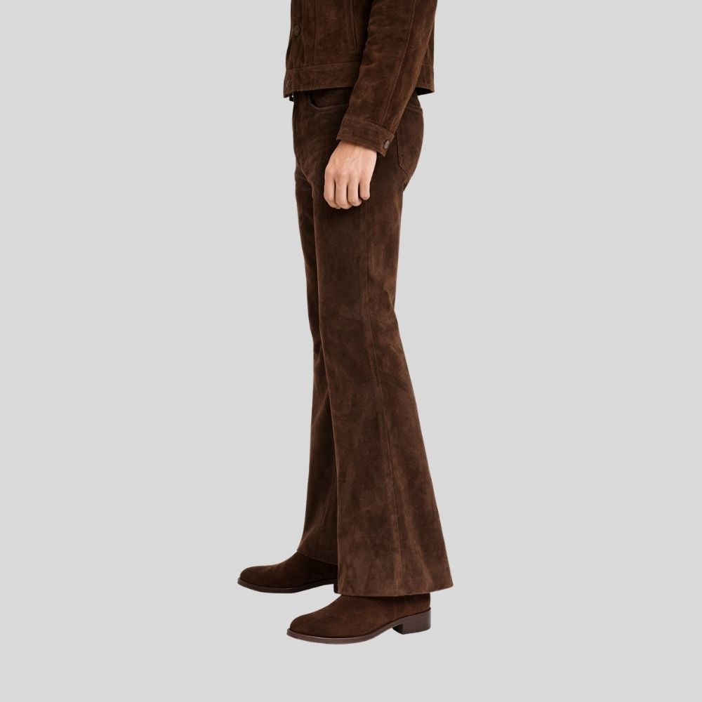 Herren Goat Suede Schlaghose Dunkelbraun Retro Fit – Vintage Arc