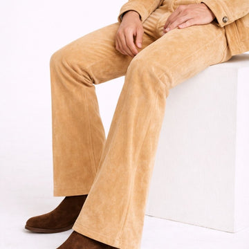 Herren Goatsuede Schlaghose Kamel Retro Fit Elegant – Sandflare