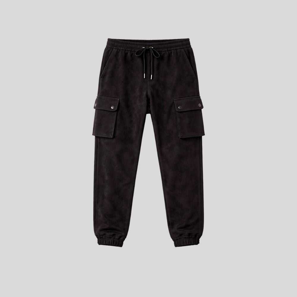 Herren Schwarze Goatsuede Cargo Jogger Hose – Relaxed Fit Noir Utility