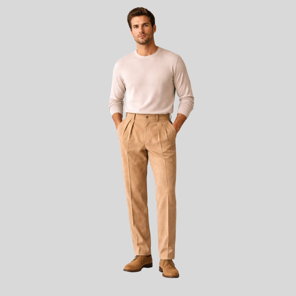 Herren Beige Goatsuede Hose – Slim Fit Siena Classic