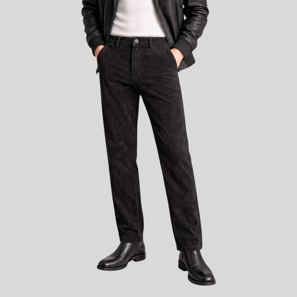 Herren Schwarze Goatsuede Hose Slim Fit – Ravello