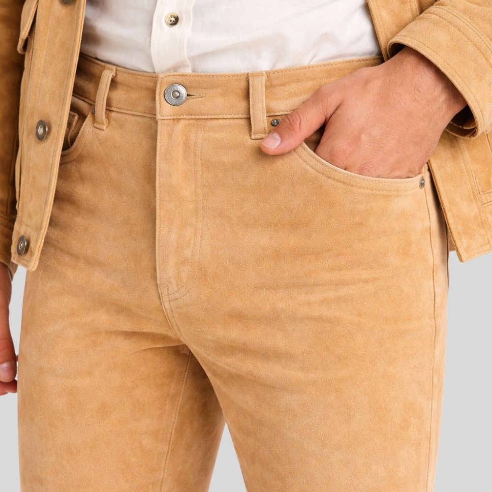 Herren Goatsuede Schlaghose Kamel Retro Fit Elegant – Sandflare
