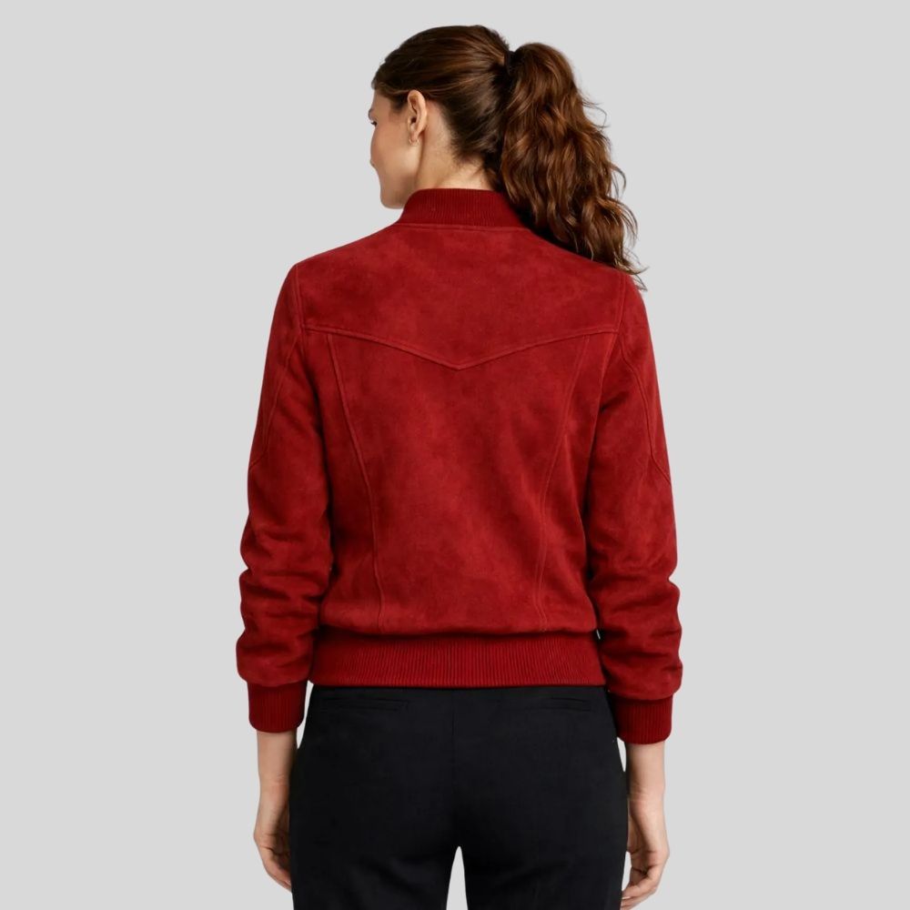Damen Goatsuede Bomberjacke Rot Slim Fit Modern – RubyCore