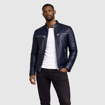 Herren Schaffell Lederjacke Marineblau – Slim Fit Bomber