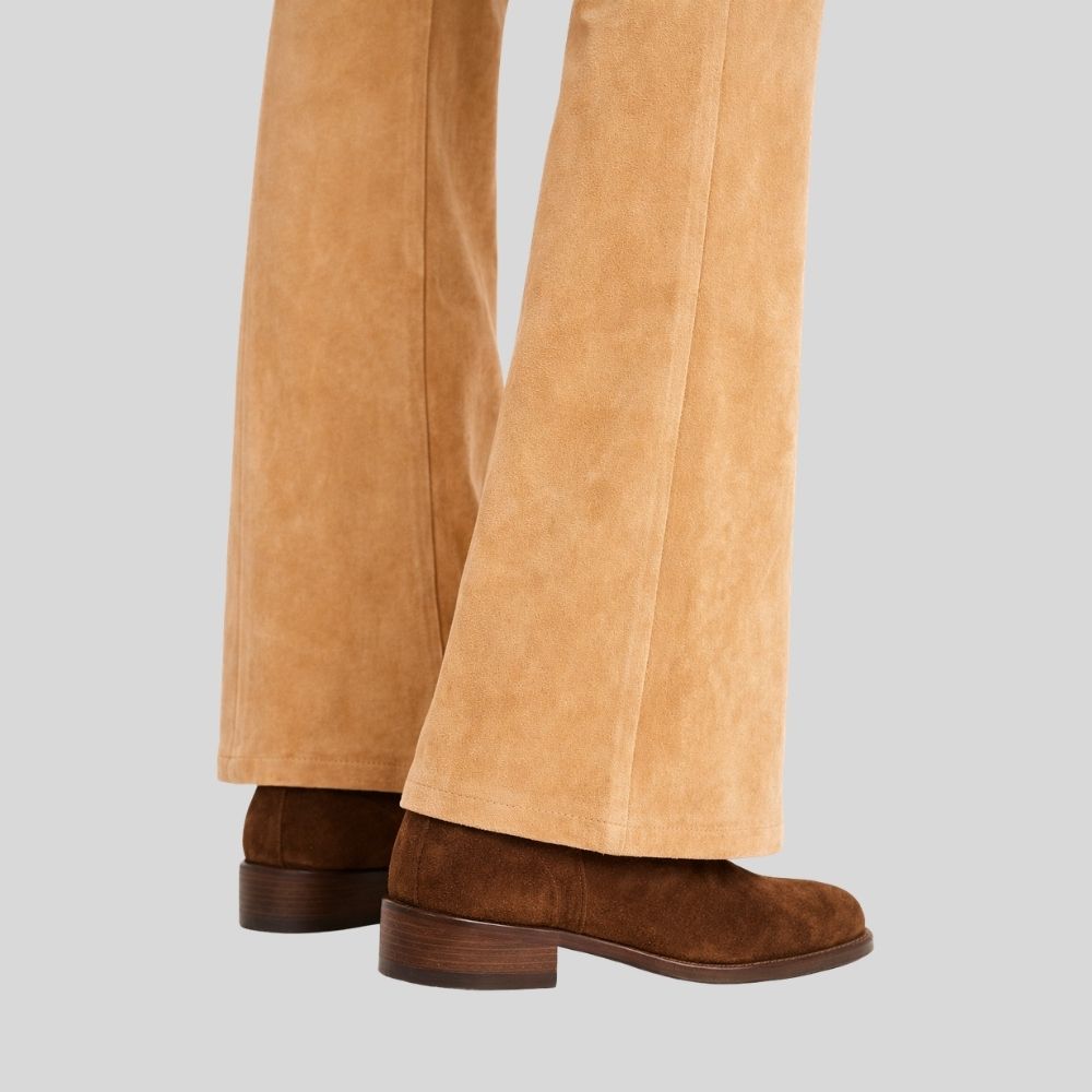 Herren Goatsuede Schlaghose Kamel Retro Fit Elegant – Sandflare