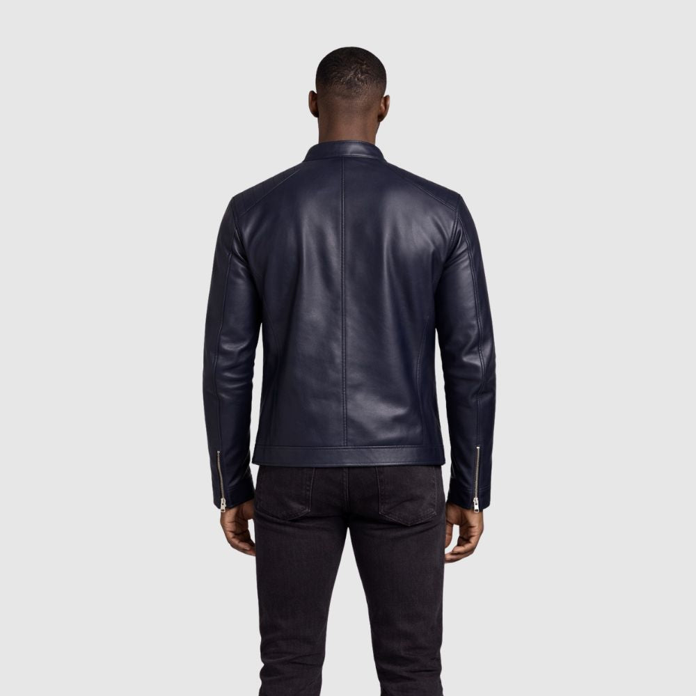 Herren Schaffell Lederjacke Marineblau – Slim Fit Bomber