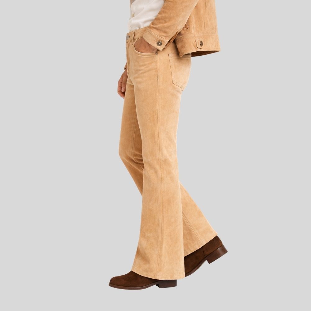 Herren Goatsuede Schlaghose Kamel Retro Fit Elegant – Sandflare