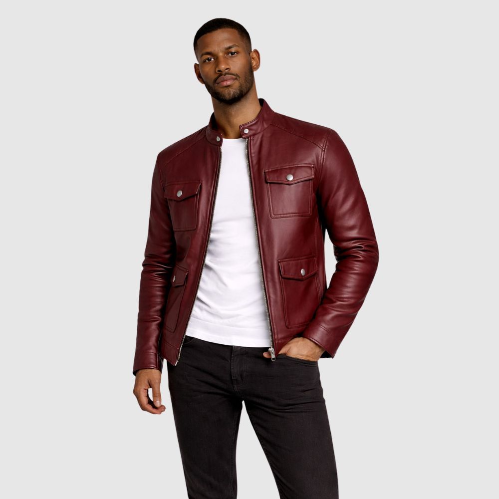 Herren Schaffell Lederjacke Rot – Slim Fit Bomber