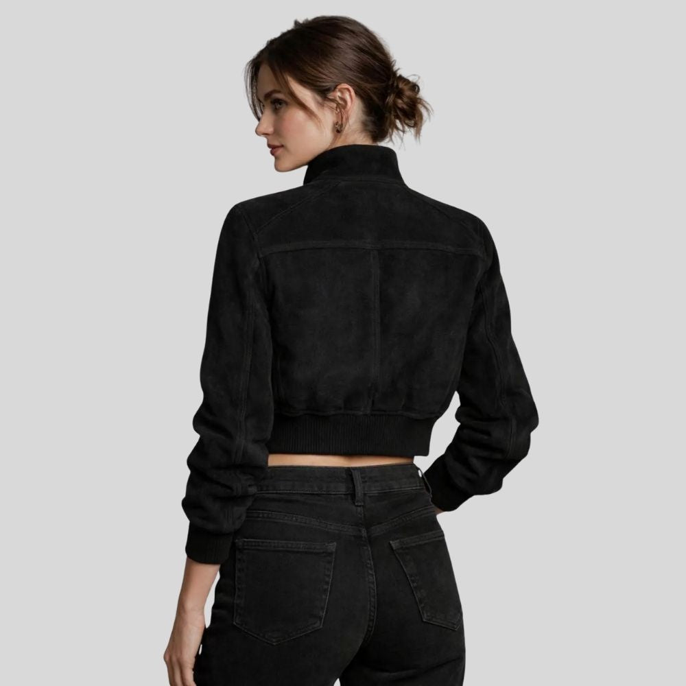 Damen Goatsuede Cropped Jacke Schwarz Slim Fit Modern – NoirEdge