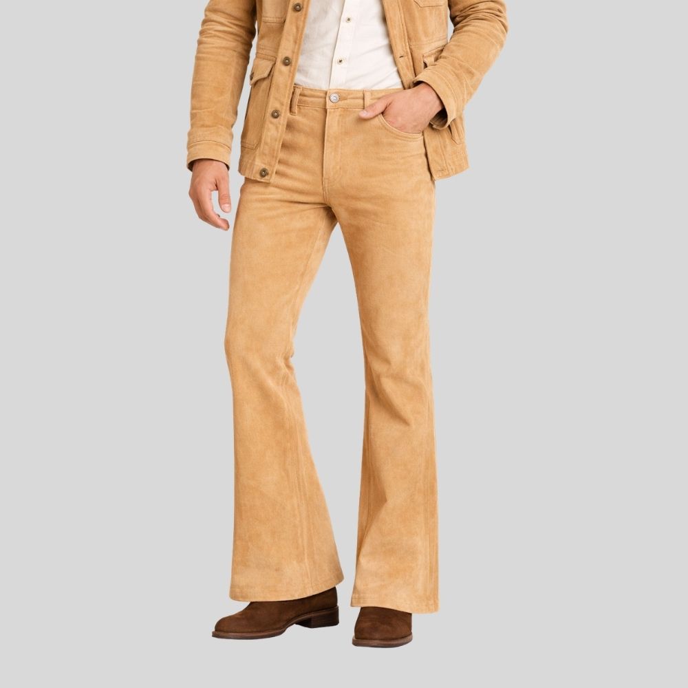 Herren Goatsuede Schlaghose Kamel Retro Fit Elegant – Sandflare