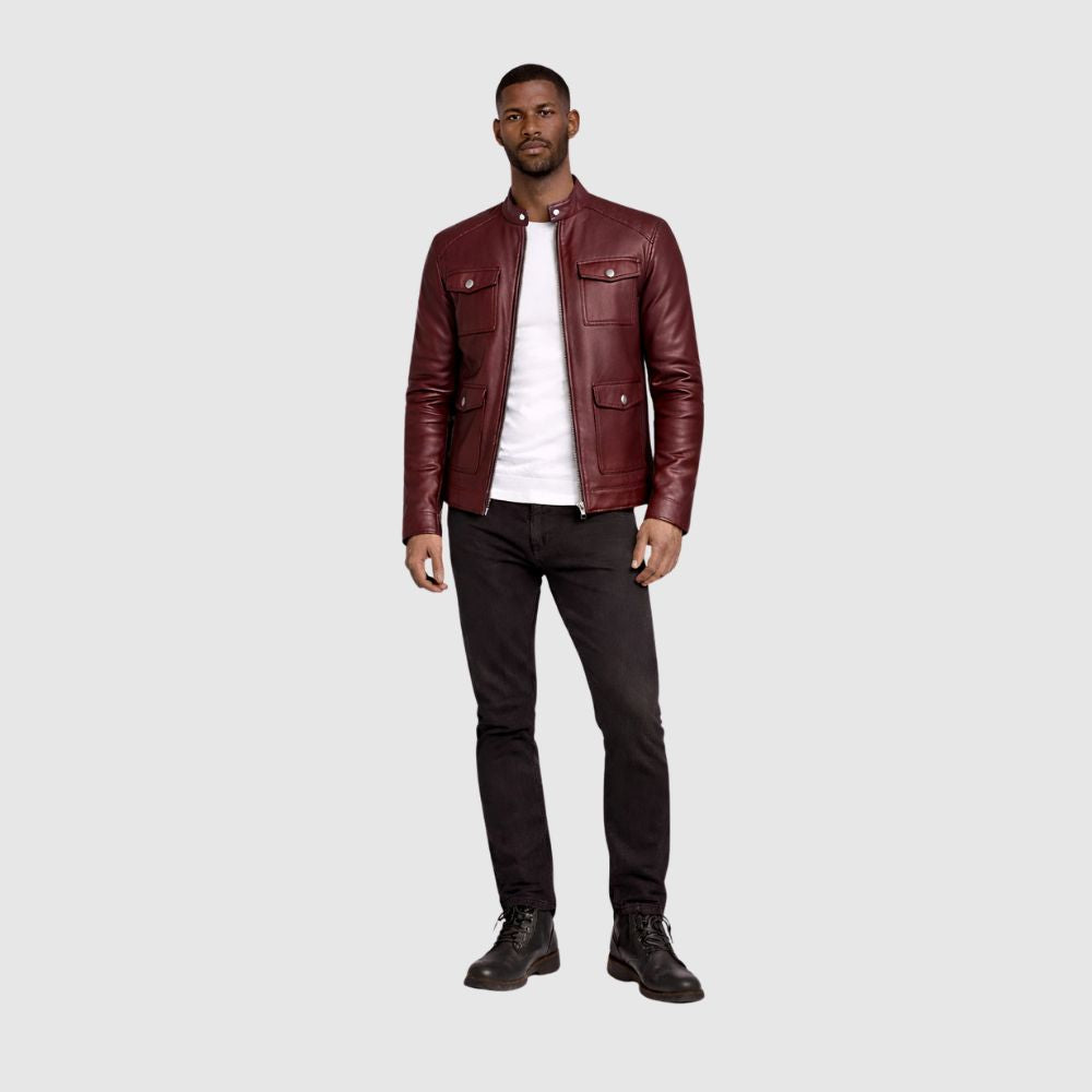 Herren Schaffell Lederjacke Rot – Slim Fit Bomber
