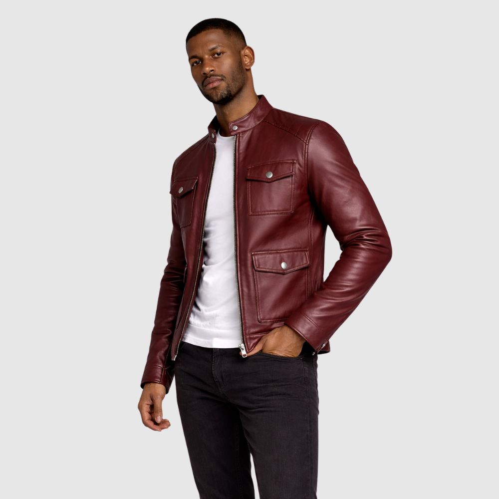 Herren Schaffell Lederjacke Rot – Slim Fit Bomber