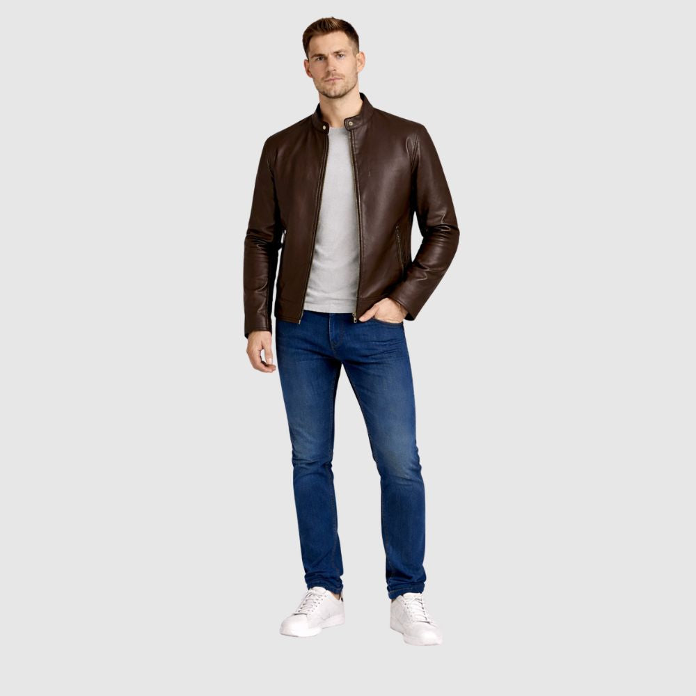 Herren Schaffell Lederjacke Braun – Slim Fit Bomber